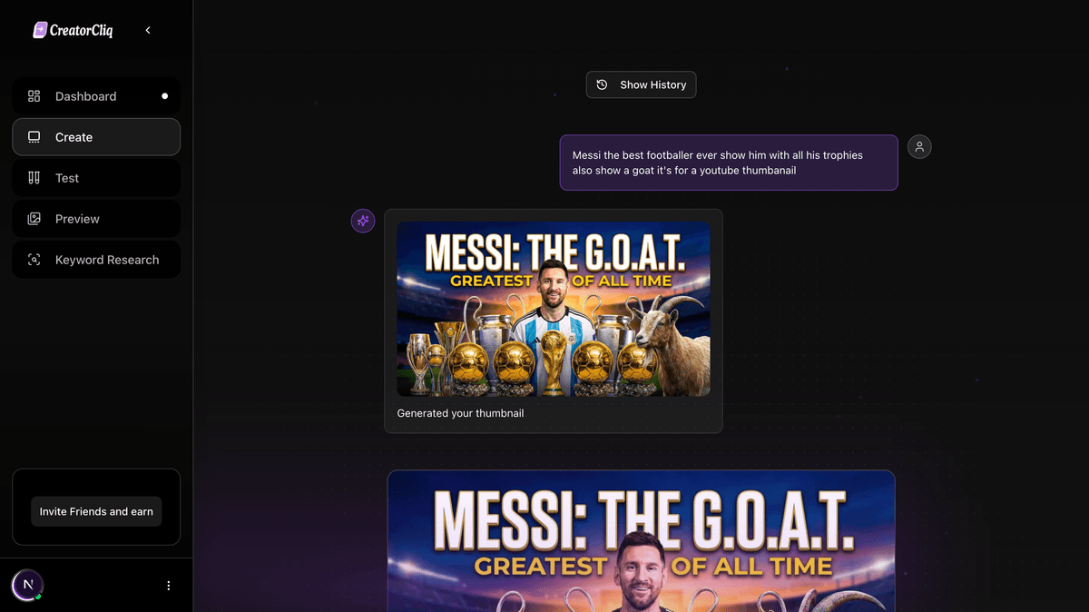 AI thumbnail generator interface